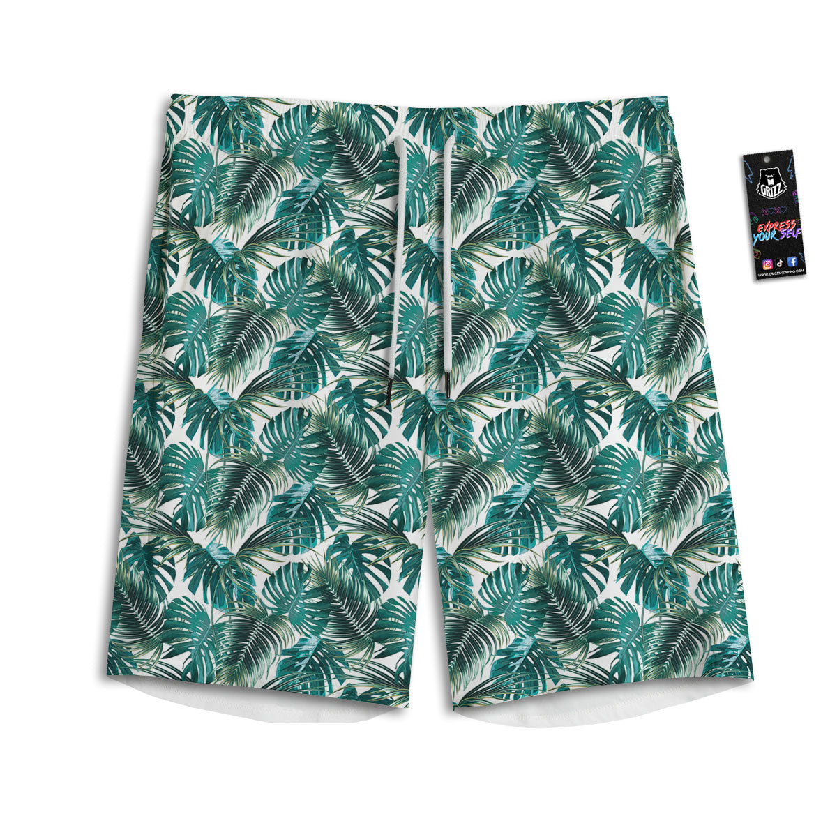 Monstera Leaves Palm Print Pattern Men's Athletic Shorts
