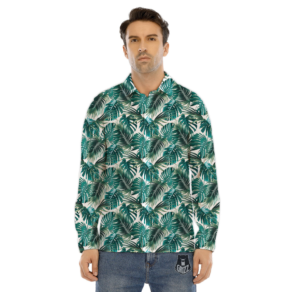 Monstera Leaves Palm Print Pattern Men's Dress Shirts-grizzshop