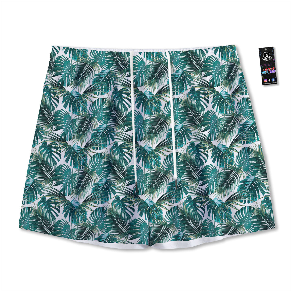 Monstera Leaves Palm Print Pattern Mesh Shorts