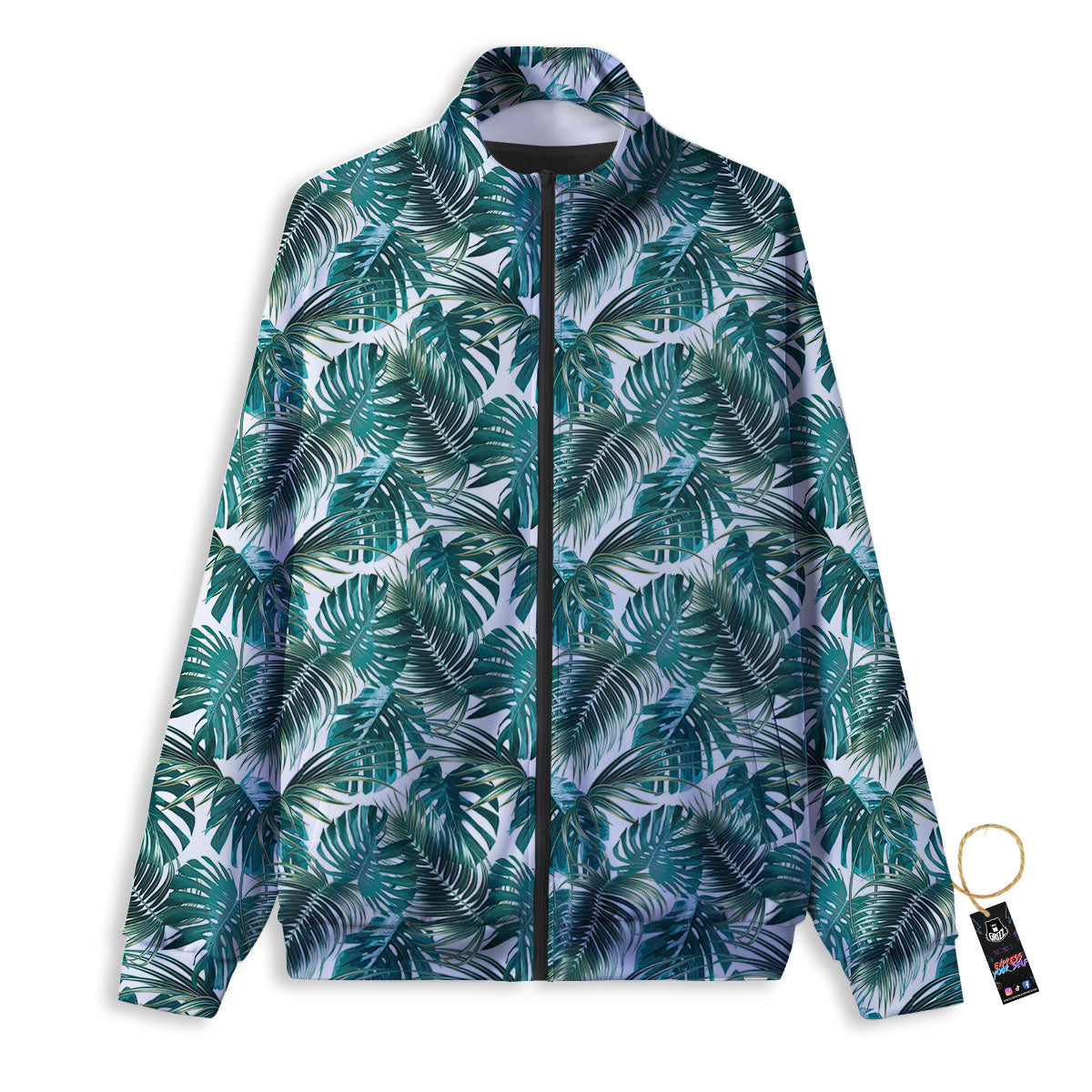 Monstera Leaves Palm Print Pattern Track Jacket-grizzshop