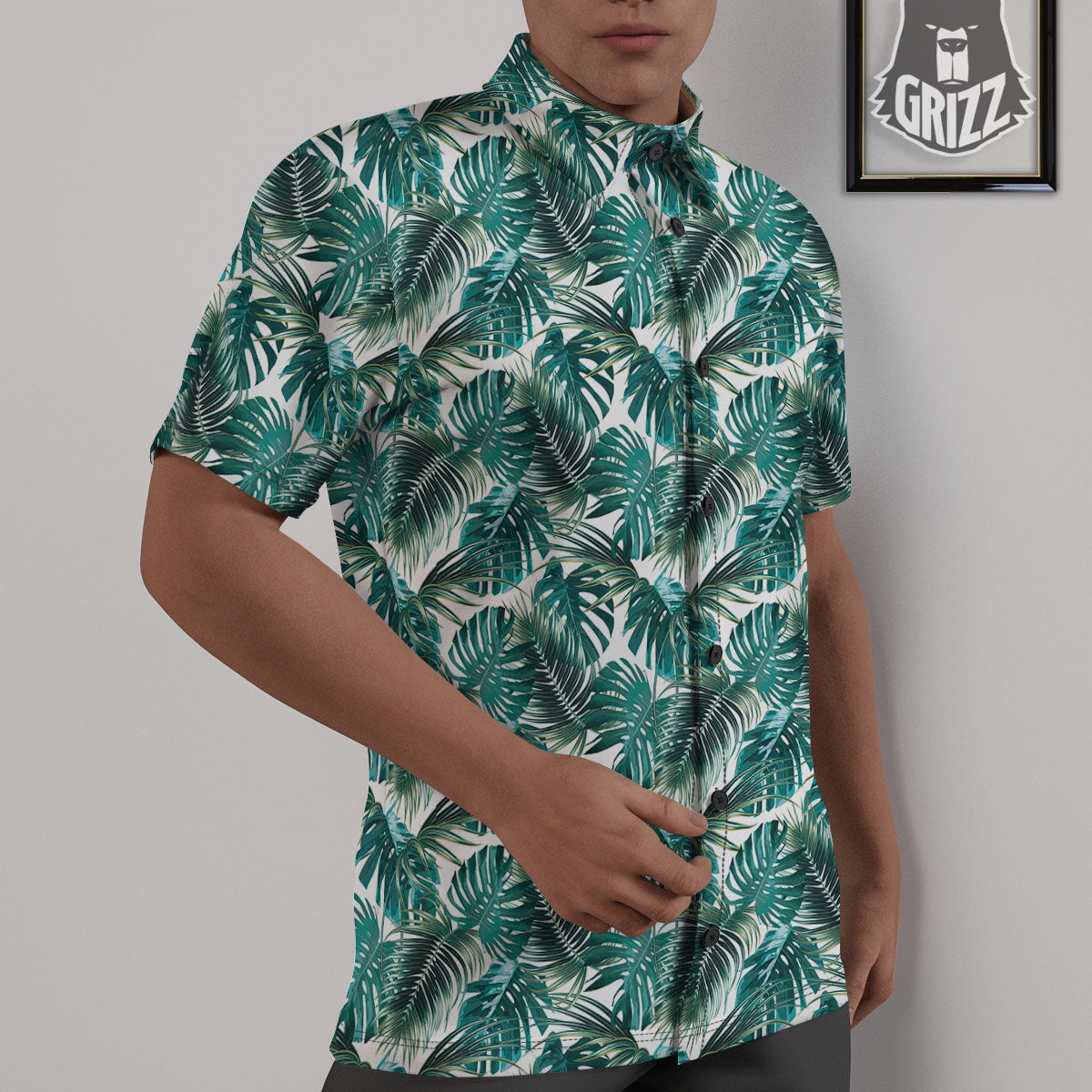 Monstera Leaves Palm Print Pattern Untucked Shirts-grizzshop
