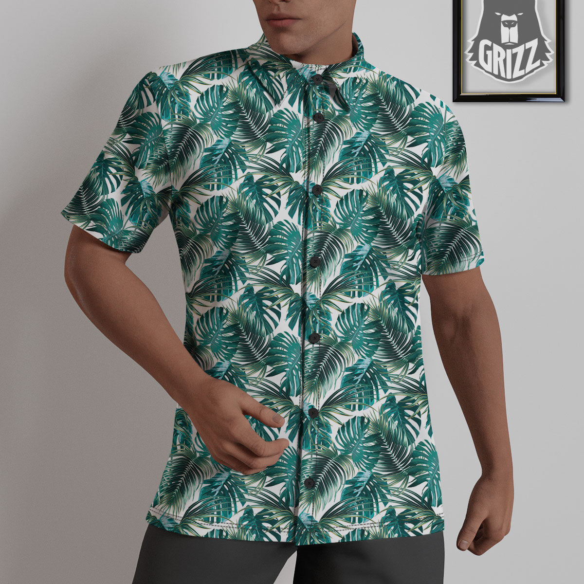 Monstera Leaves Palm Print Pattern Untucked Shirts-grizzshop