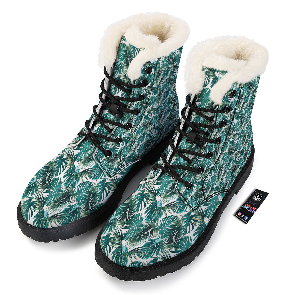 Monstera Leaves Palm Print Pattern Winter Boots-grizzshop
