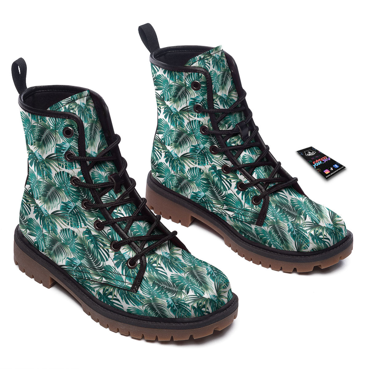 Monstera Leaves Palm Print Pattern Work Boots-grizzshop