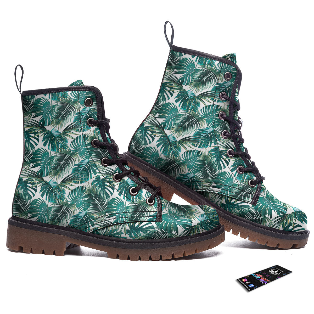 Monstera Leaves Palm Print Pattern Work Boots-grizzshop