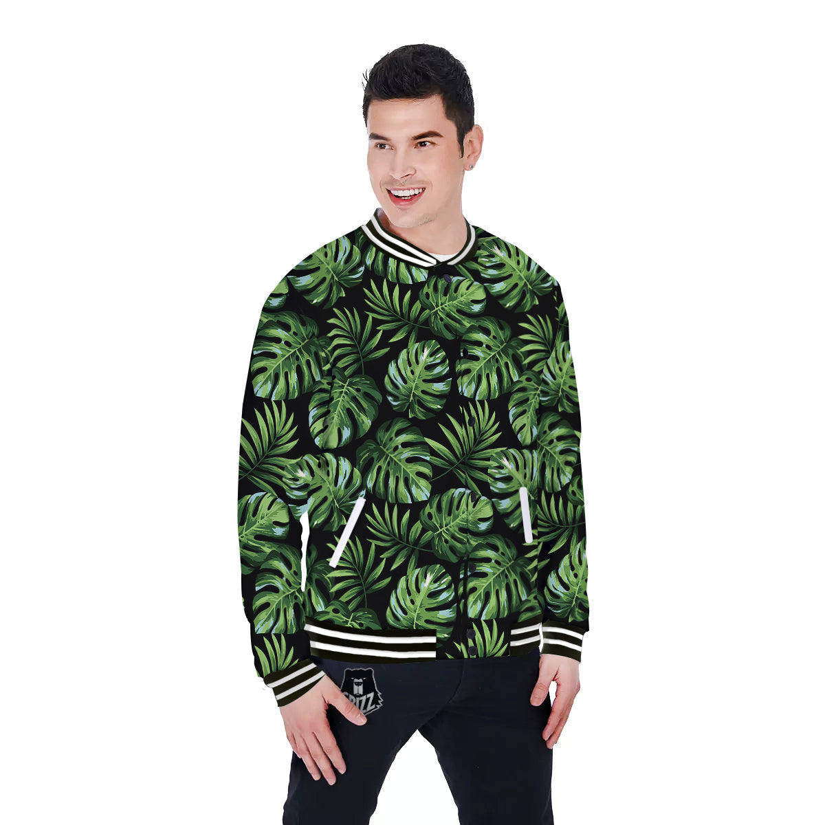 Monstera Leaves Tropical Print Pattern Baseball Jacket-grizzshop