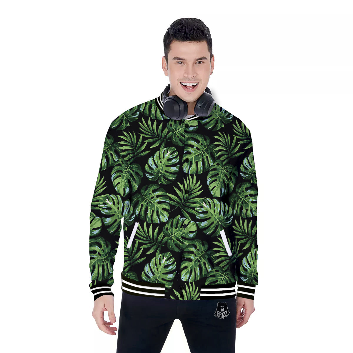 Monstera Leaves Tropical Print Pattern Baseball Jacket-grizzshop
