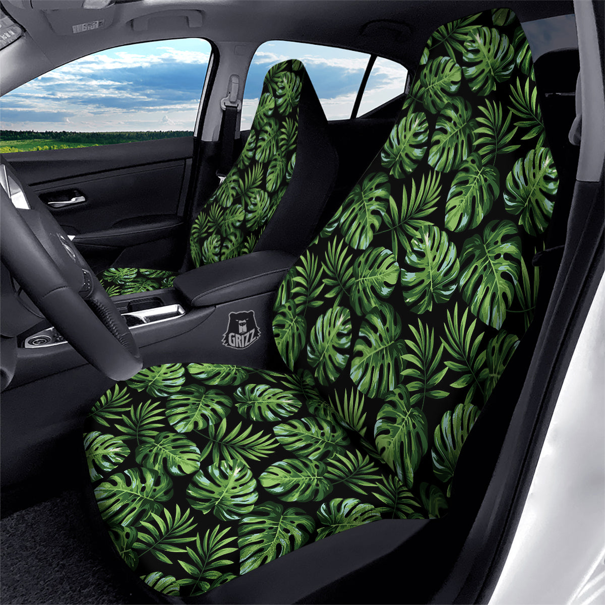 Monstera Leaves Tropical Print Pattern Car Seat Covers-grizzshop