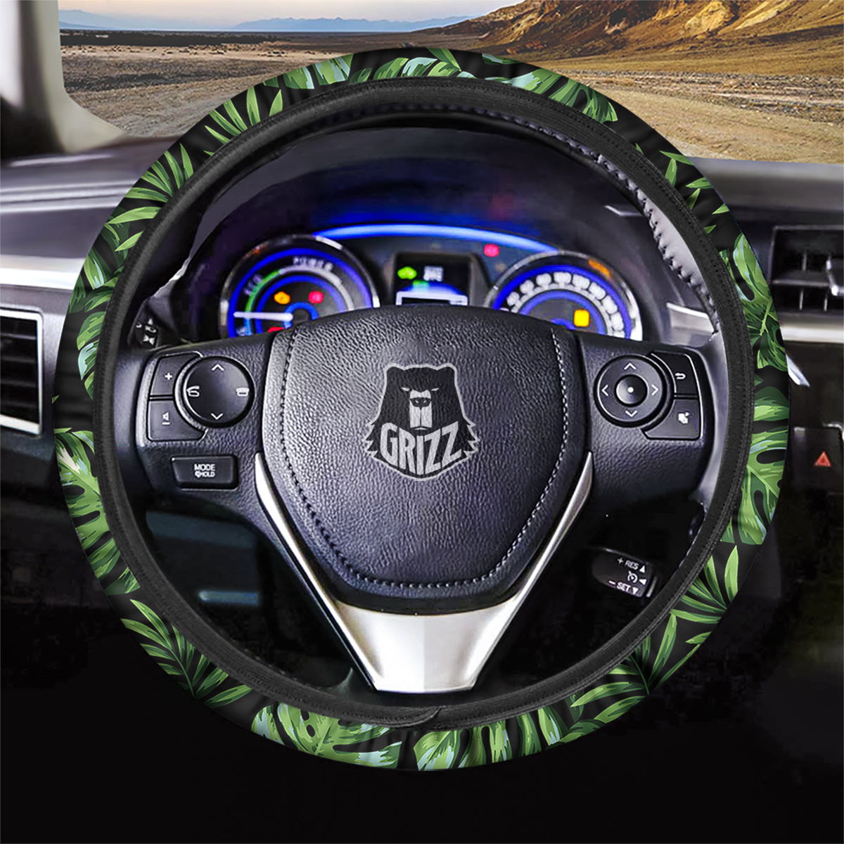 Monstera Leaves Tropical Print Pattern Car Steering Wheel Cover-grizzshop