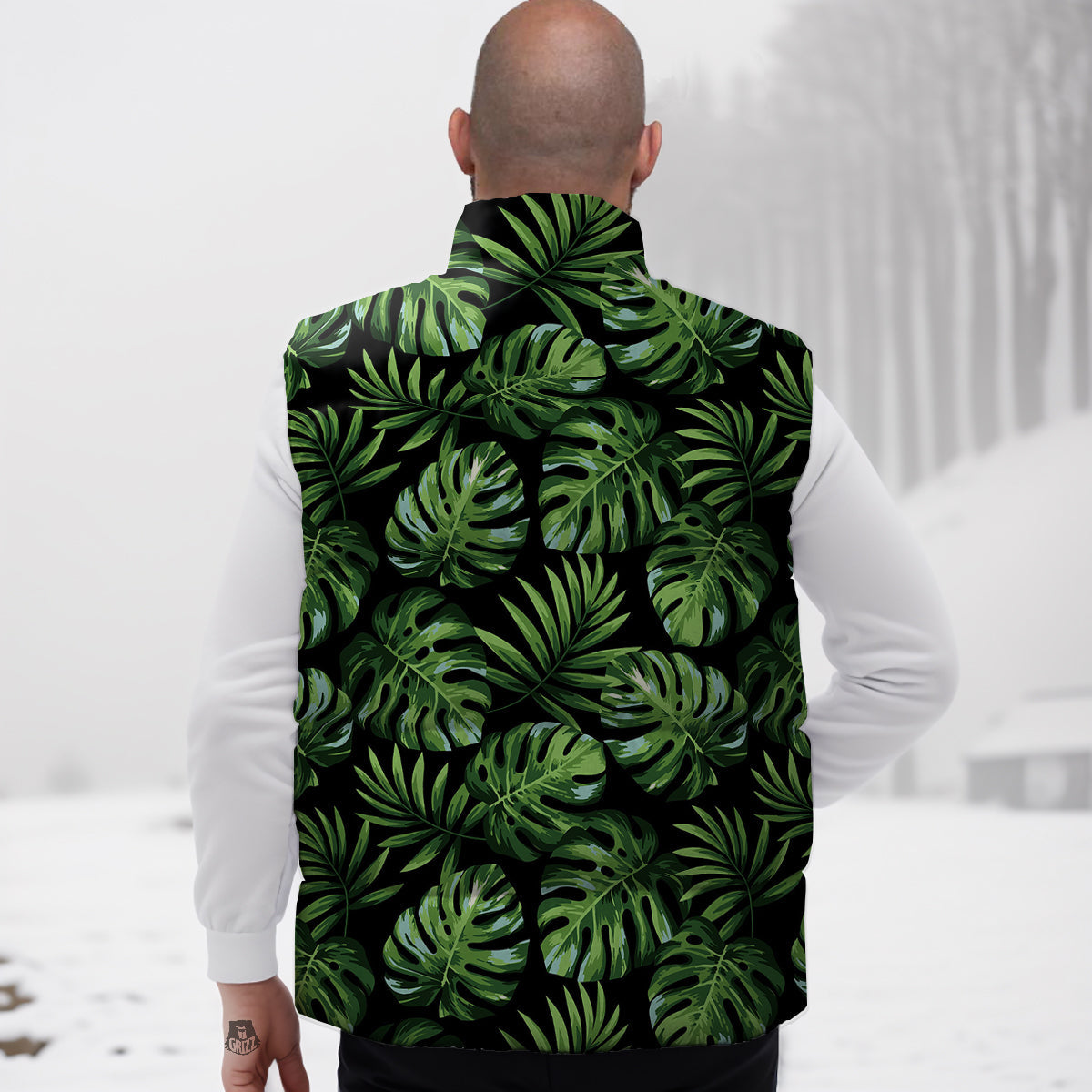 Monstera Leaves Tropical Print Pattern Down Vest