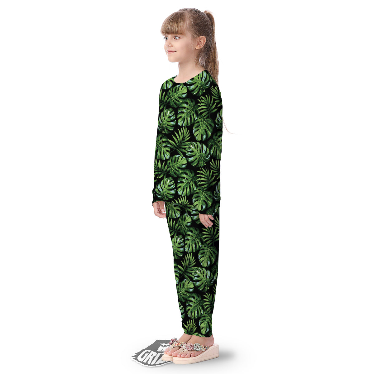 Monstera Leaves Tropical Print Pattern Kid's Pajamas-grizzshop