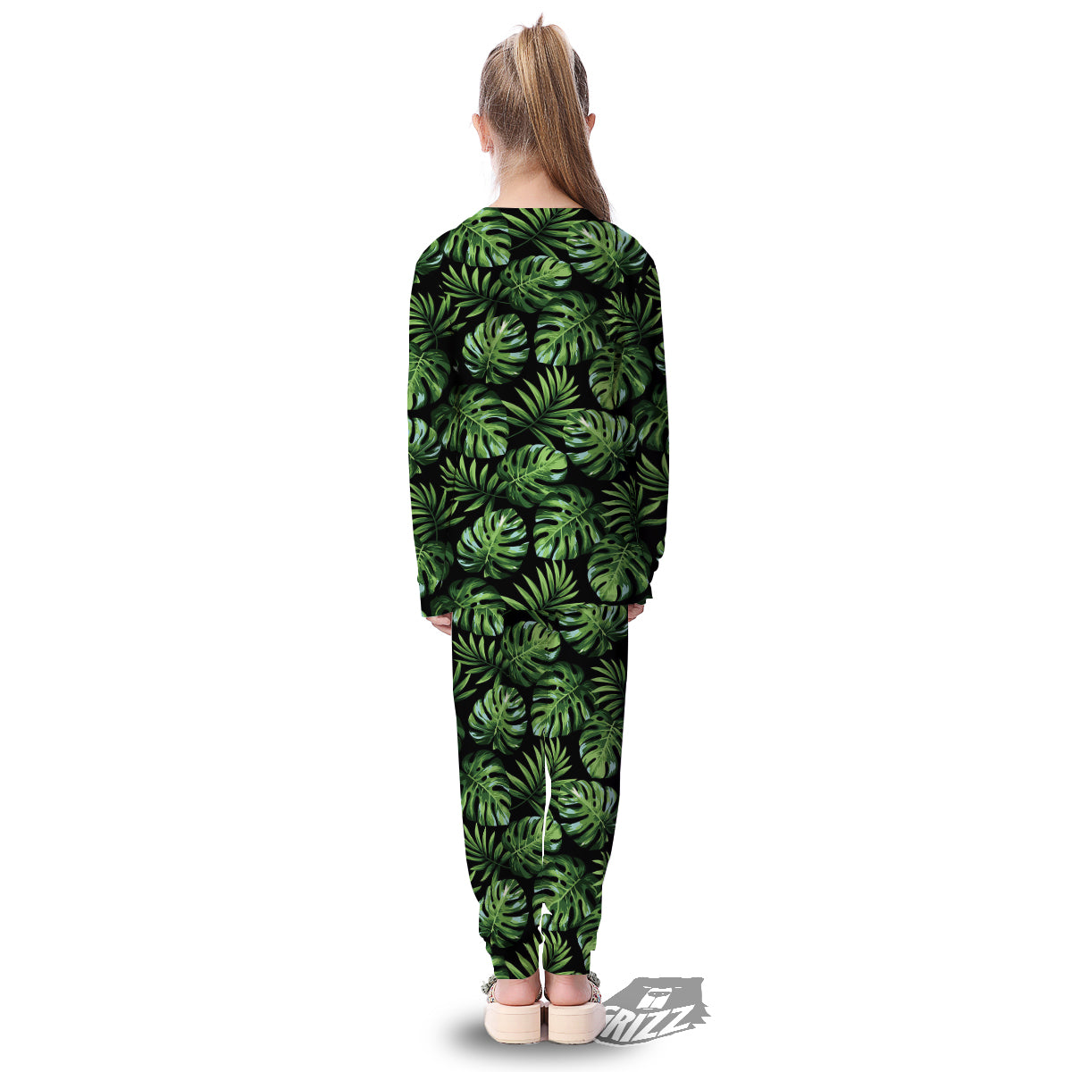Monstera Leaves Tropical Print Pattern Kid's Pajamas-grizzshop