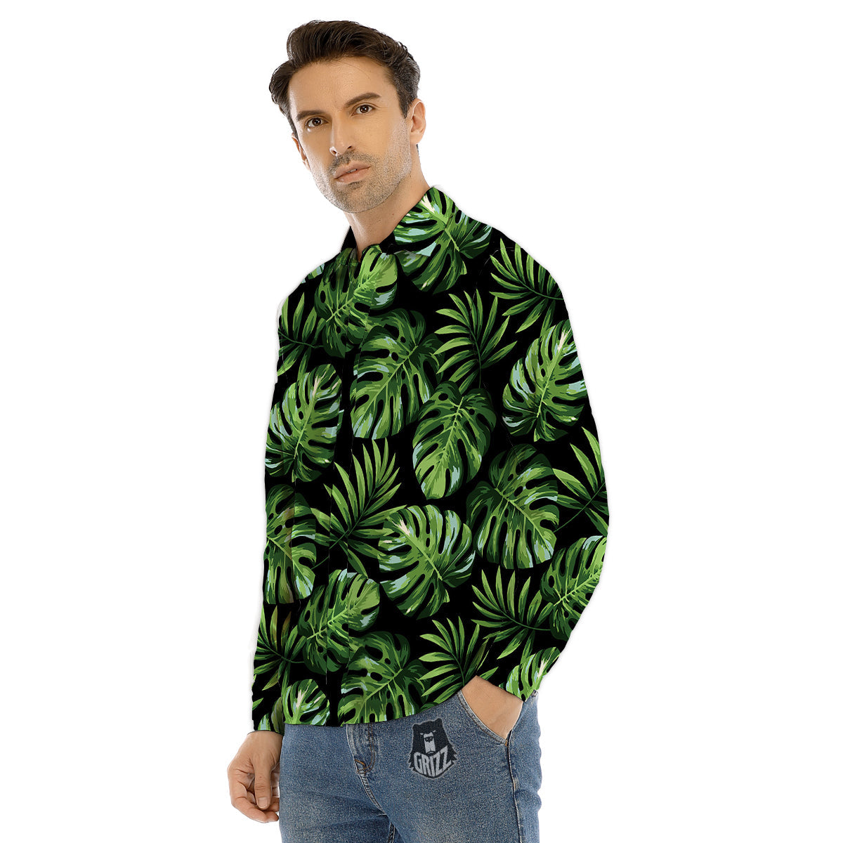 Monstera Leaves Tropical Print Pattern Men's Dress Shirts-grizzshop