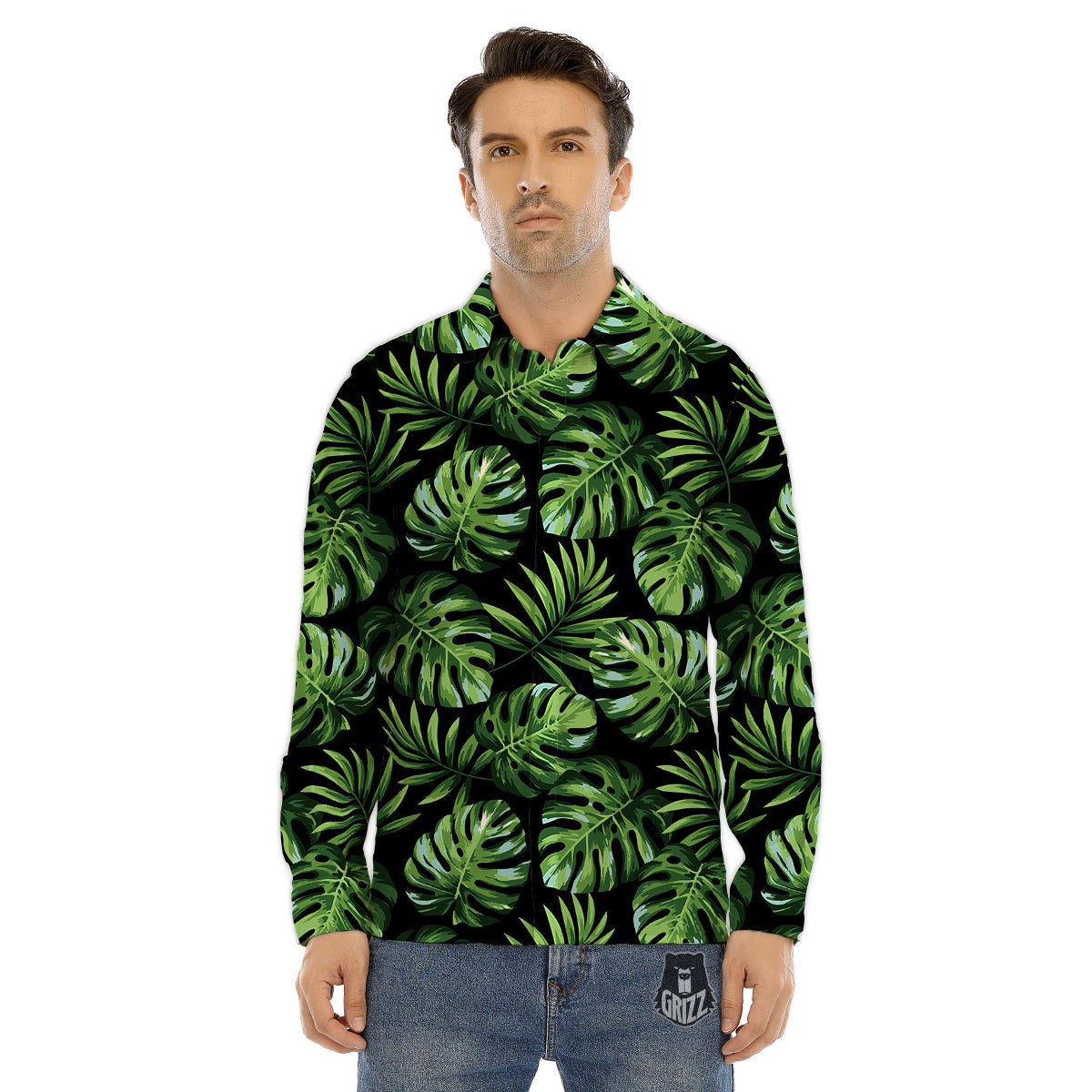Monstera Leaves Tropical Print Pattern Men's Dress Shirts-grizzshop