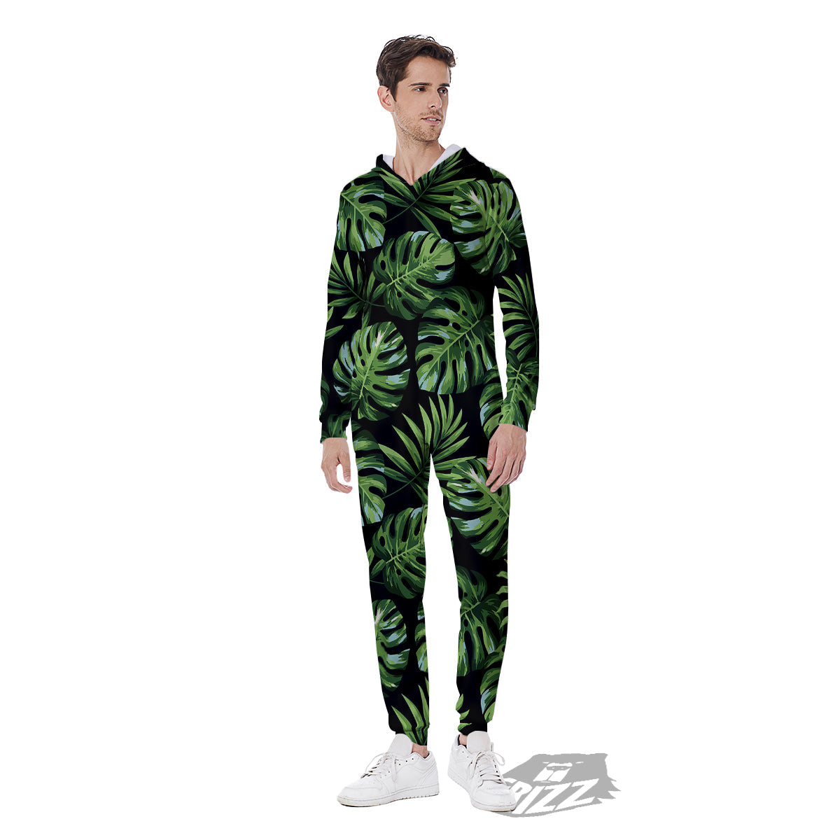 Monstera Leaves Tropical Print Pattern Men's Jumpsuit-grizzshop