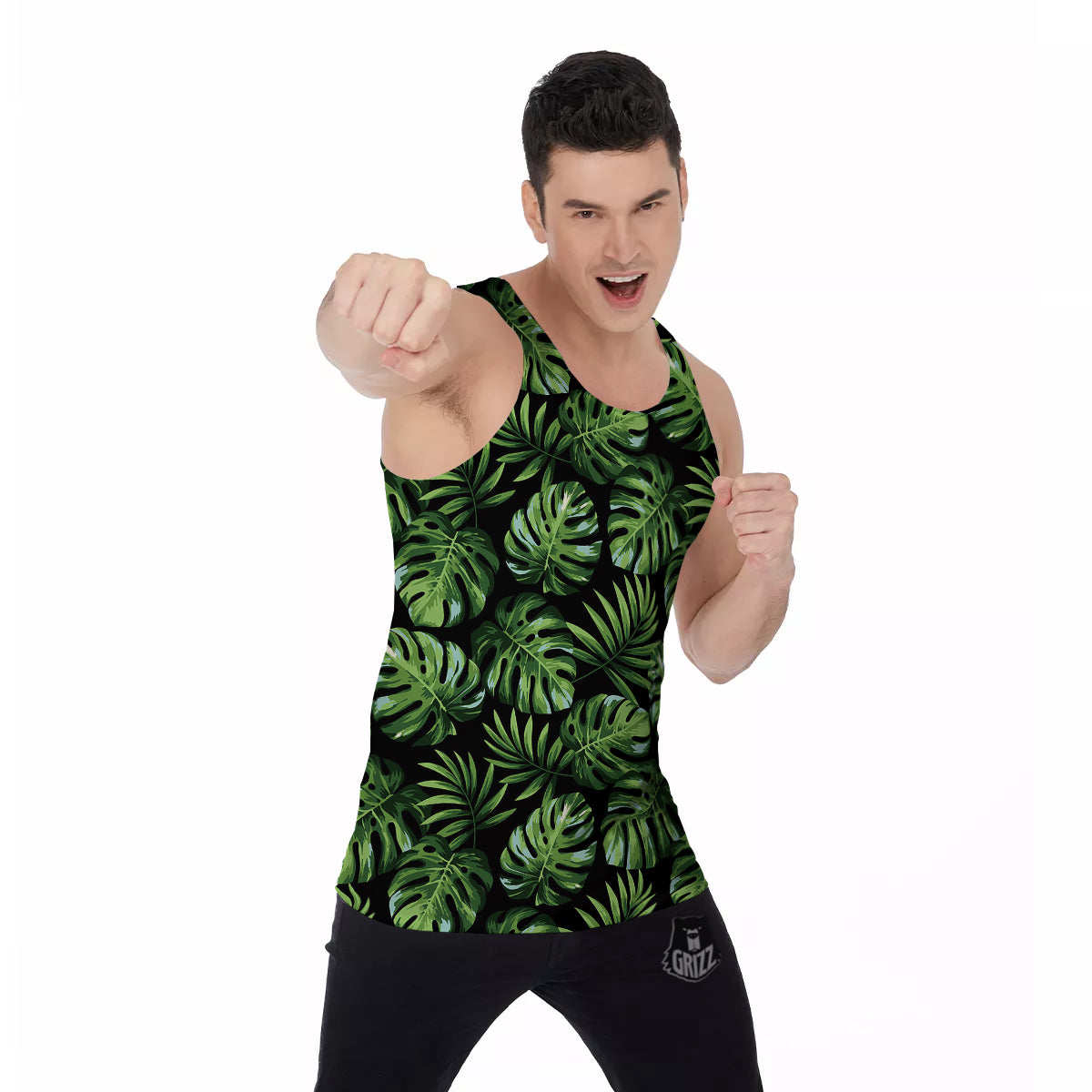 Monstera Leaves Tropical Print Pattern Men's Tank Top-grizzshop