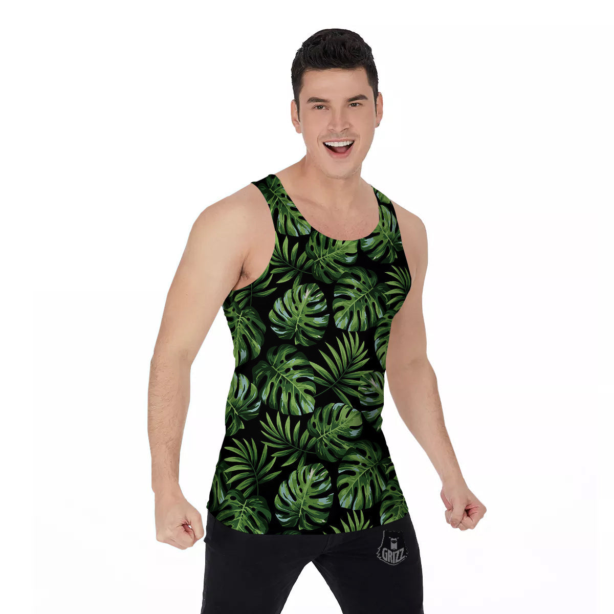 Monstera Leaves Tropical Print Pattern Men's Tank Top-grizzshop