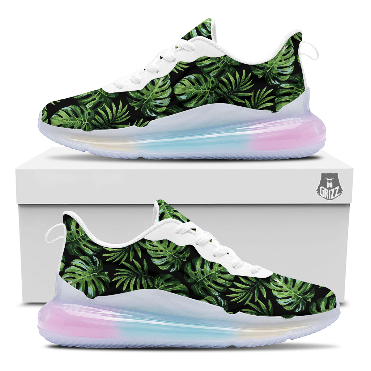 Monstera Leaves Tropical Print Pattern Running Sneakers-grizzshop