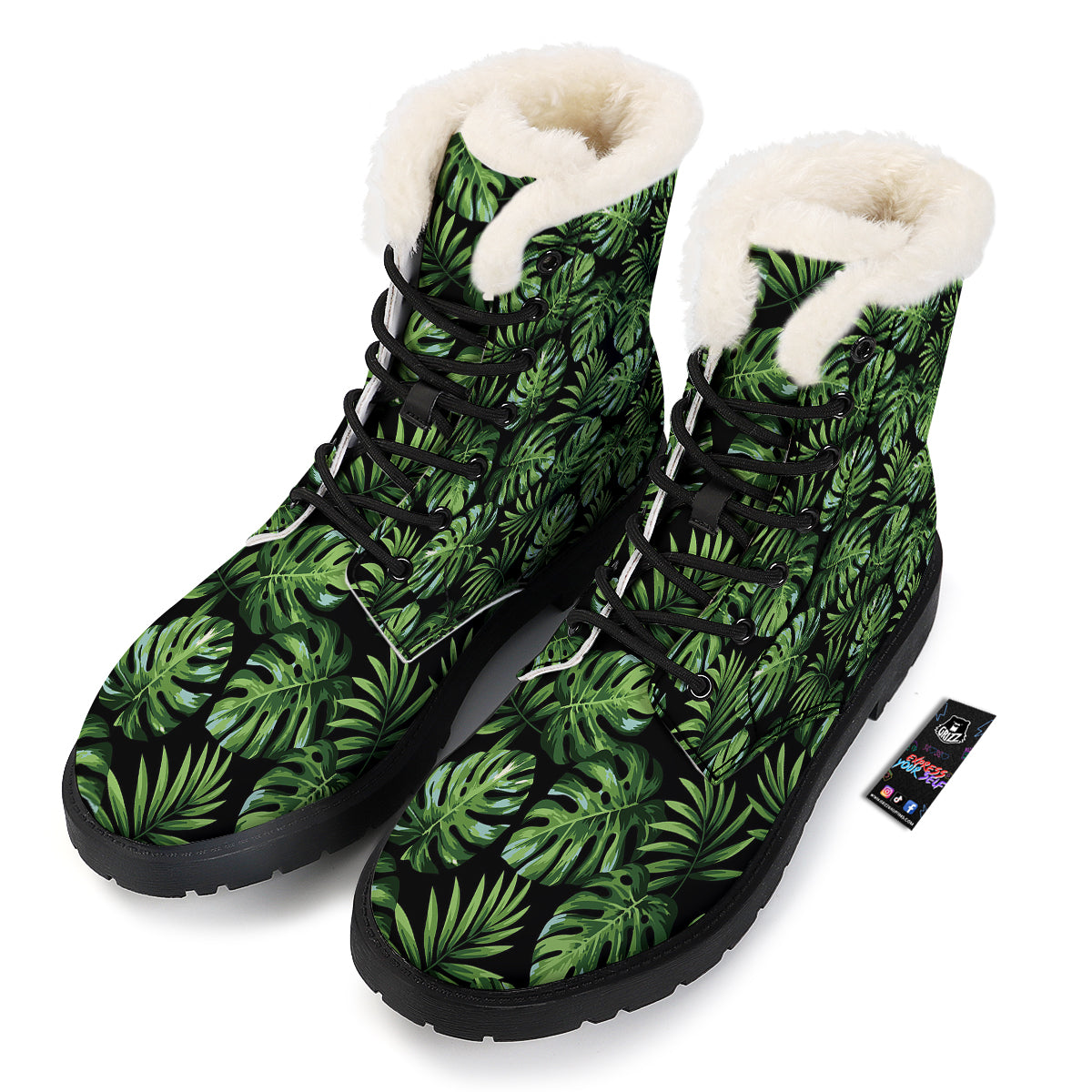 Monstera Leaves Tropical Print Pattern Winter Boots-grizzshop
