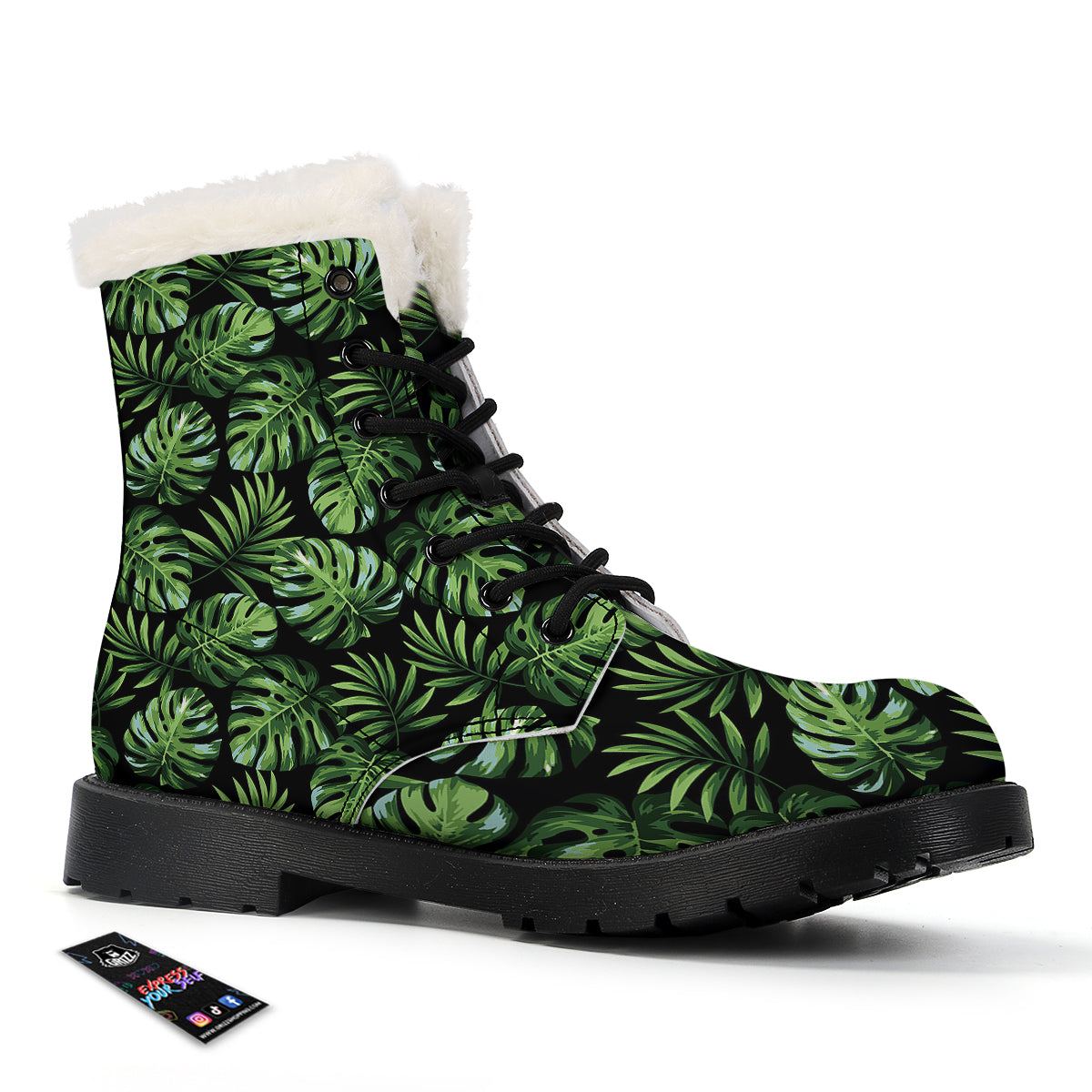 Monstera Leaves Tropical Print Pattern Winter Boots-grizzshop