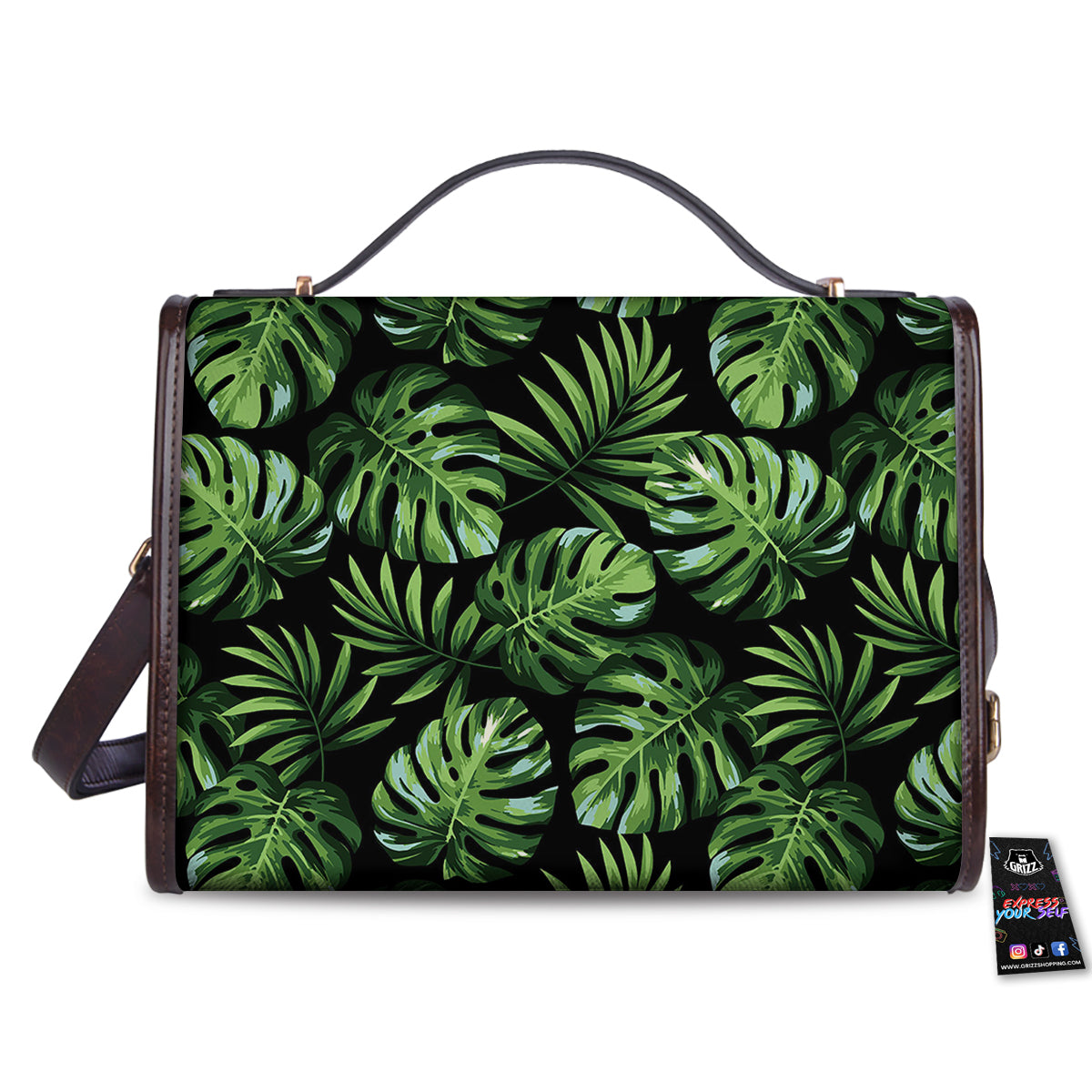 Monstera Leaves Tropical Print Pattern Women's Satchel Bag-grizzshop
