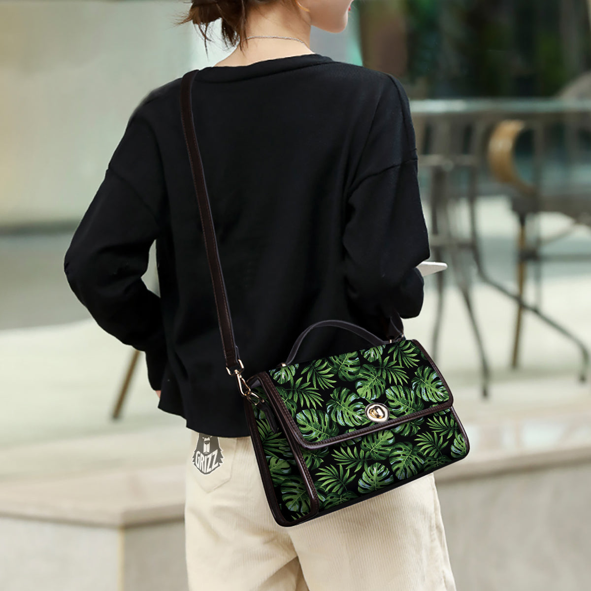 Monstera Leaves Tropical Print Pattern Women's Satchel Bag-grizzshop