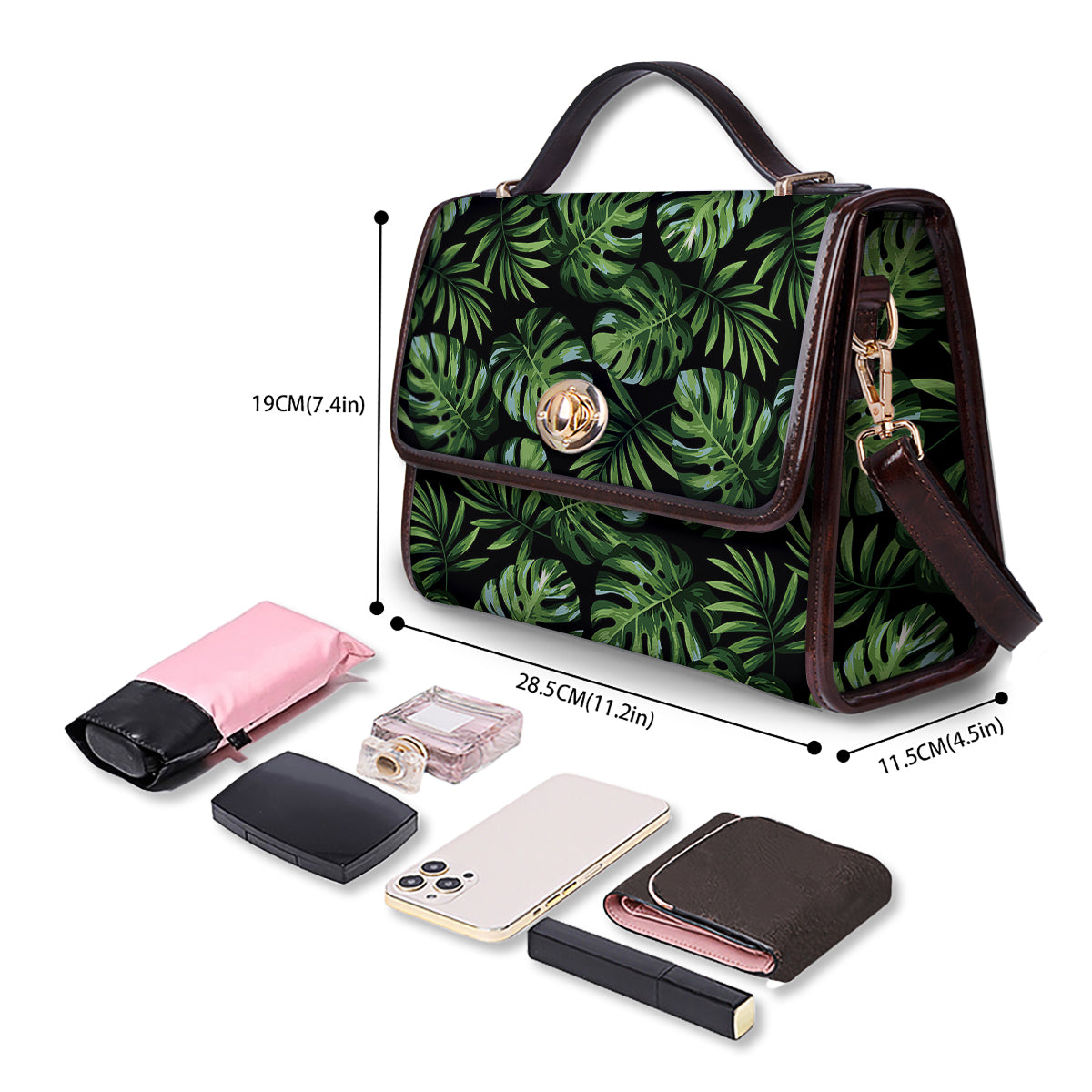 Monstera Leaves Tropical Print Pattern Women's Satchel Bag-grizzshop