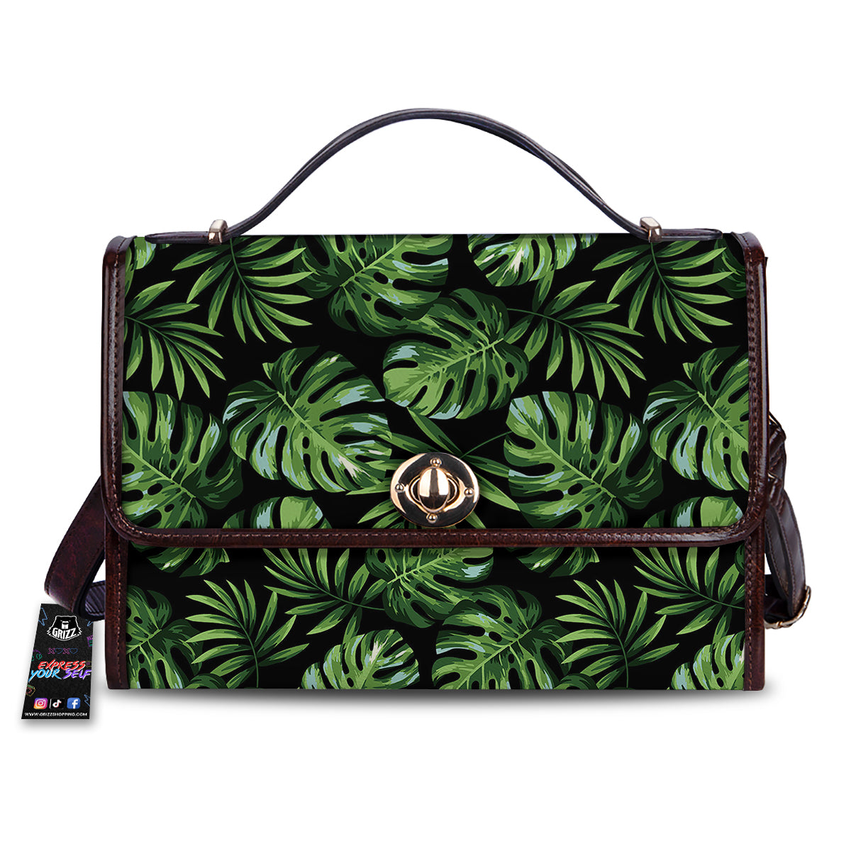 Monstera Leaves Tropical Print Pattern Women's Satchel Bag-grizzshop
