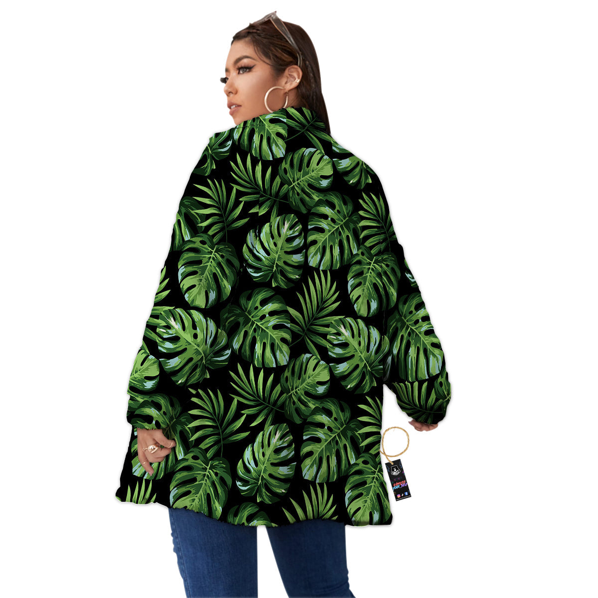 Monstera Leaves Tropical Print Pattern Women's Sherpa Jacket-grizzshop