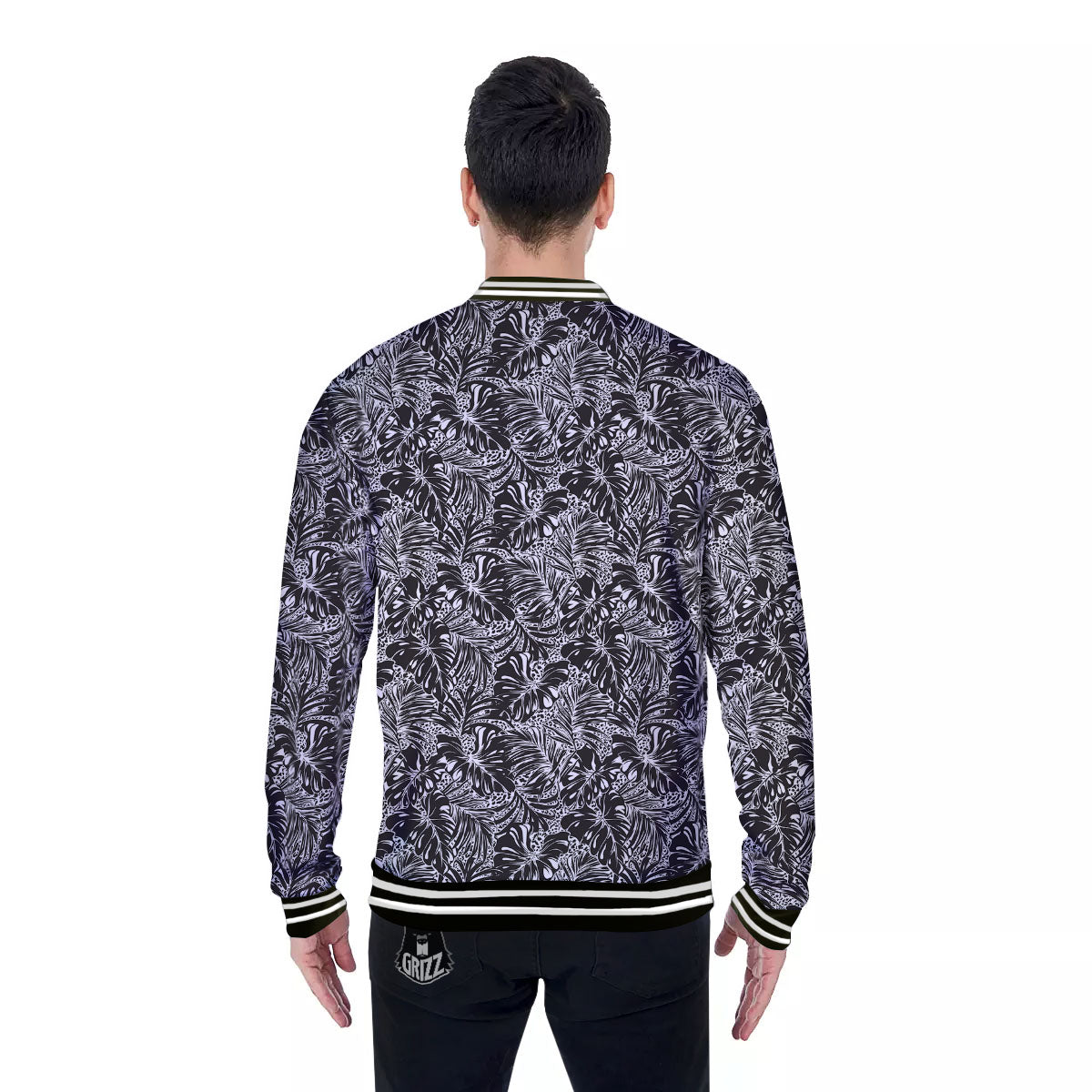 Monstera White And Black Print Pattern Baseball Jacket-grizzshop