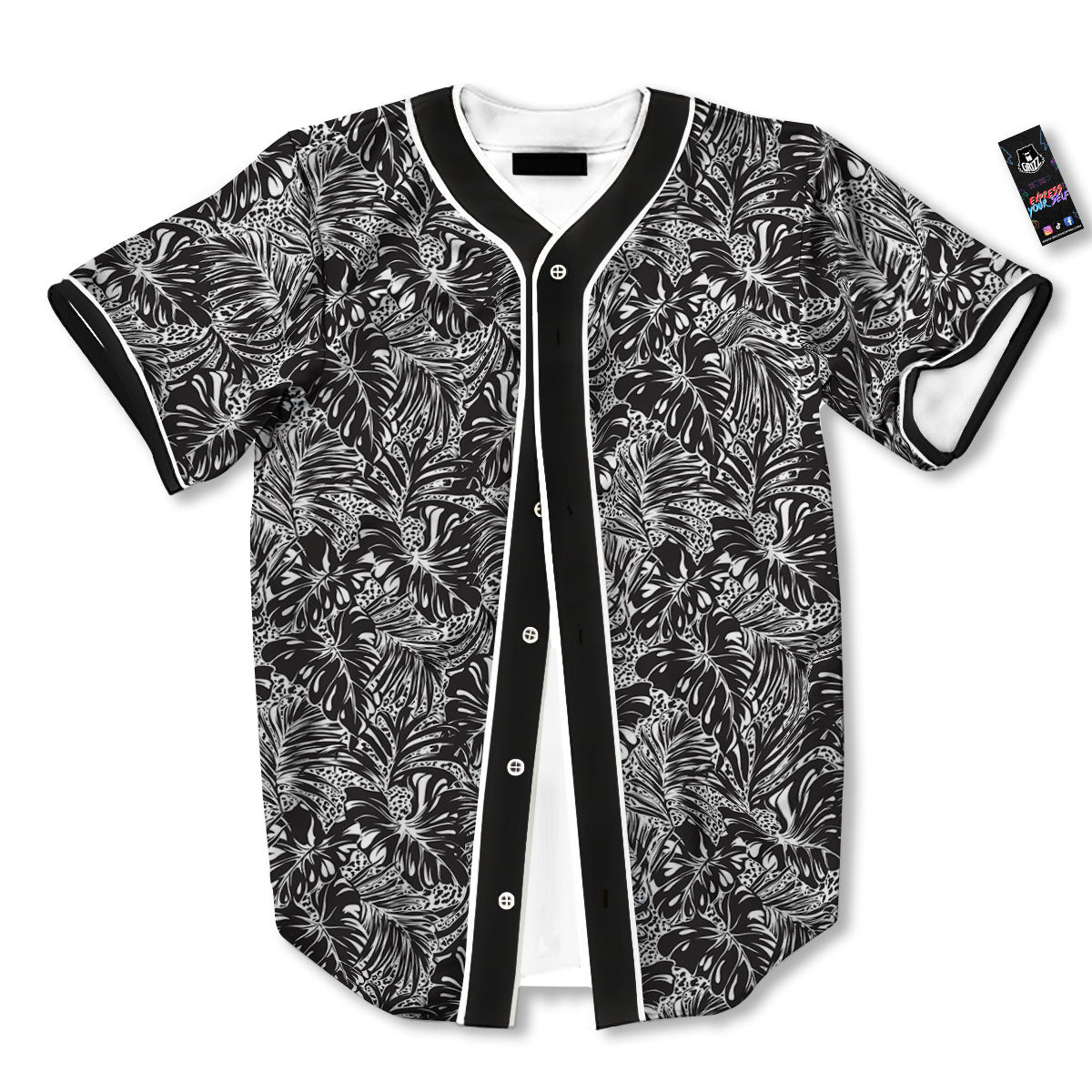 Monstera White And Black Print Pattern Baseball Jersey-grizzshop