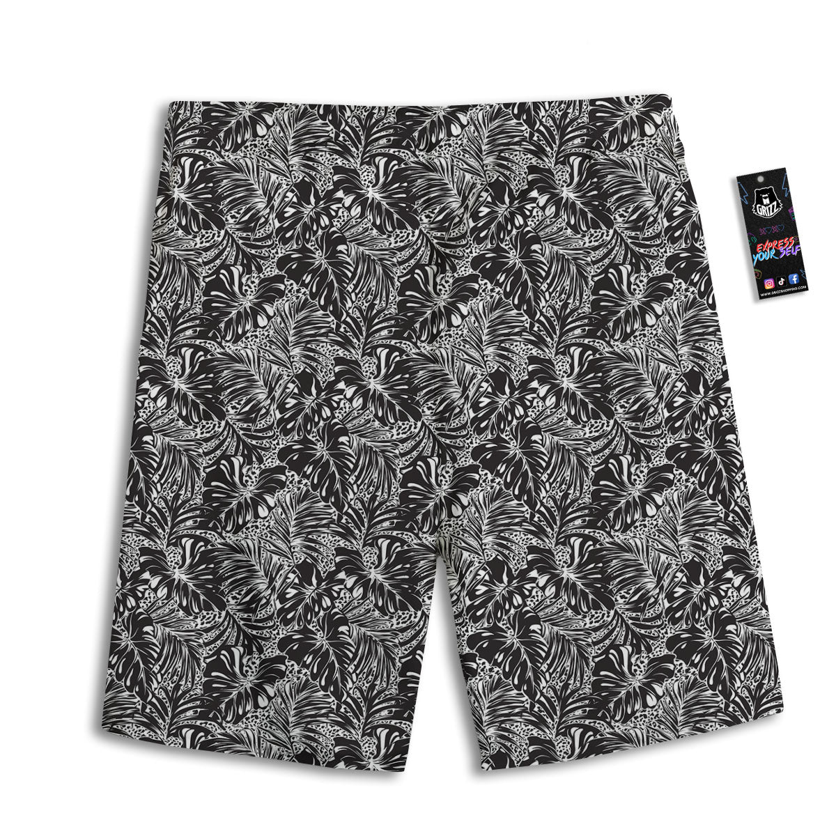 Monstera White And Black Print Pattern Men's Athletic Shorts