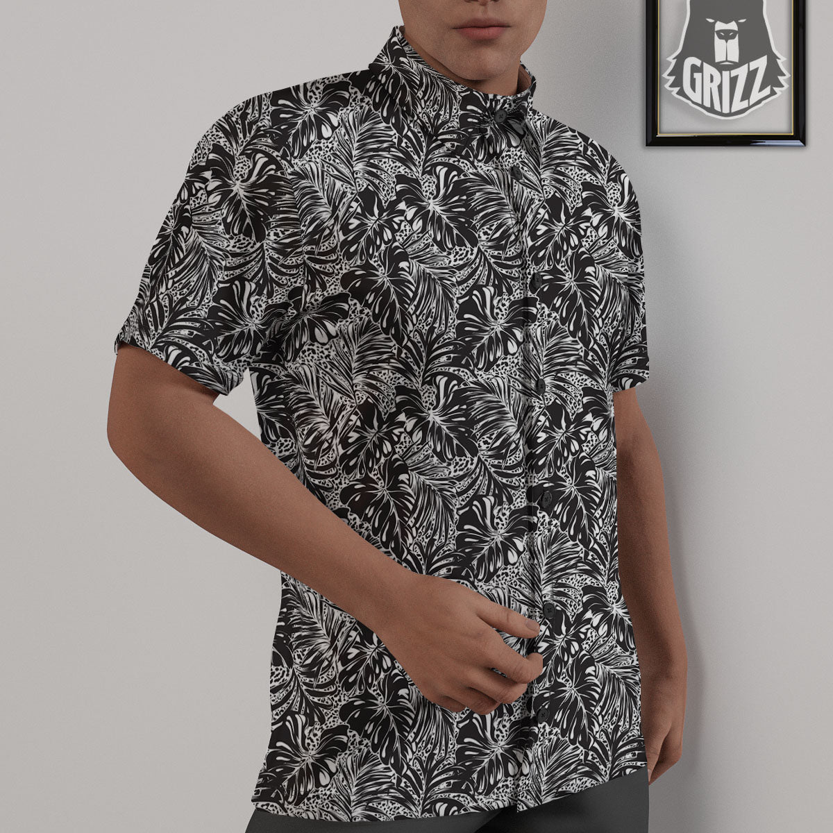 Monstera White And Black Print Pattern Untucked Shirts-grizzshop