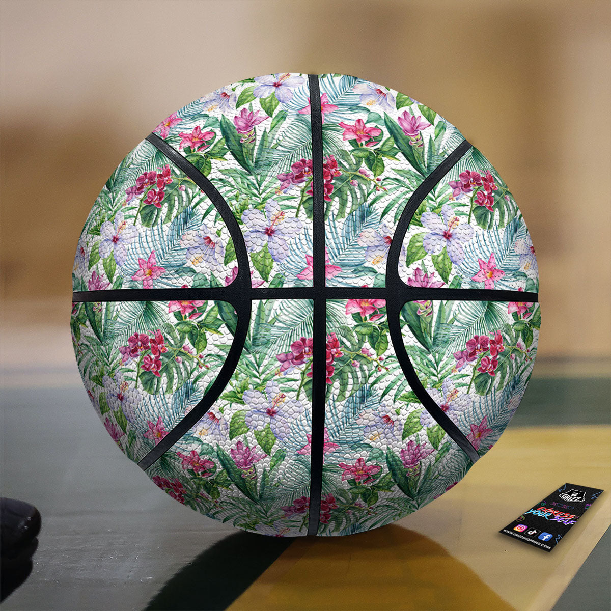 Monstera Hawaii Hibiscus Print Pattern Basketball