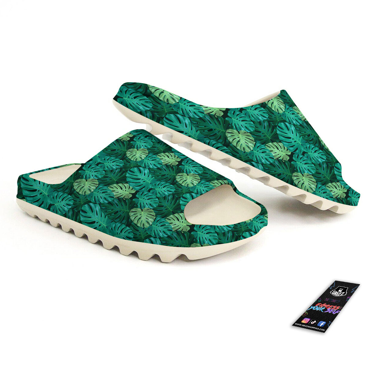 Monstera Leaf Green Print Sandals-grizzshop