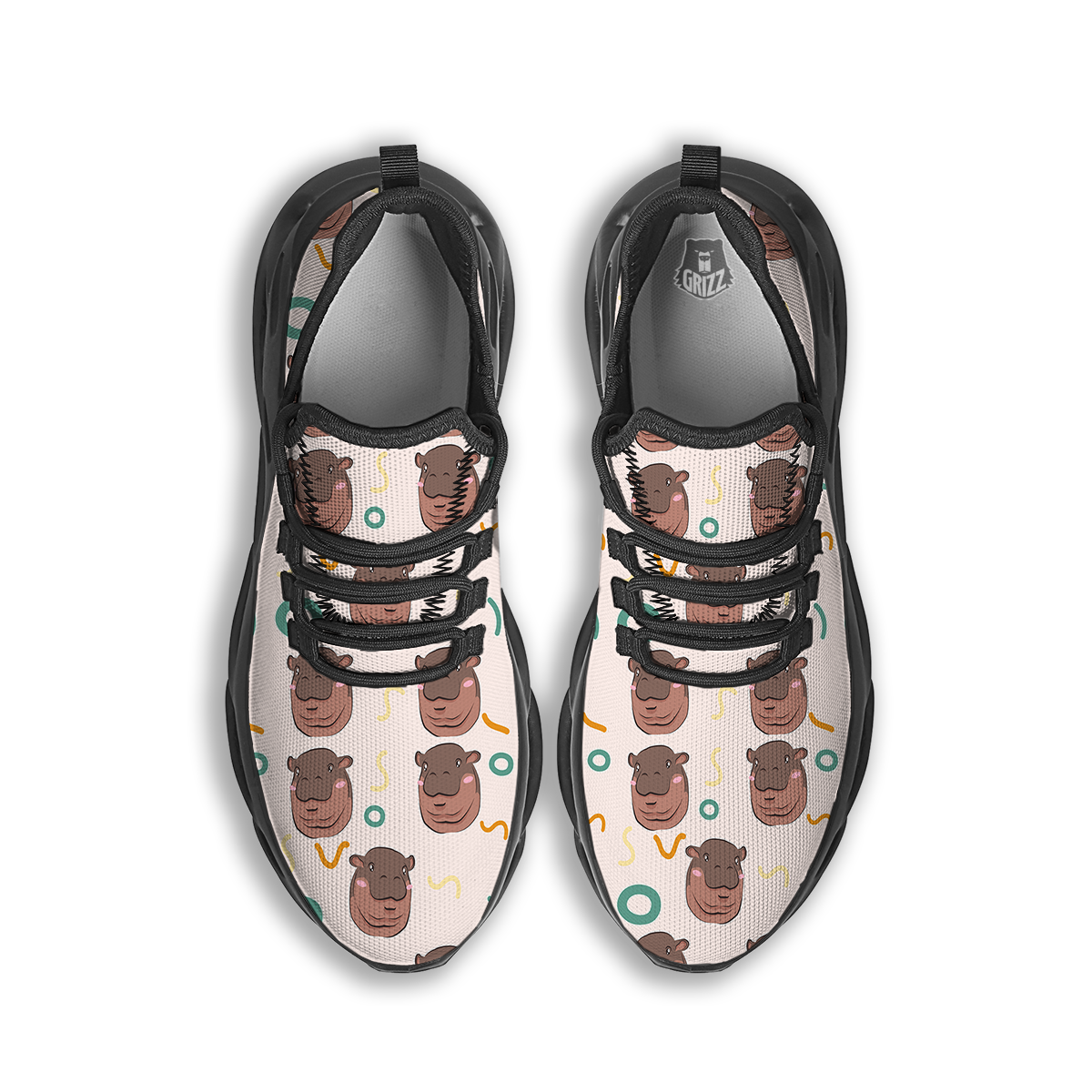 Moo Deng Hippo Black Running Shoes-grizzshop
