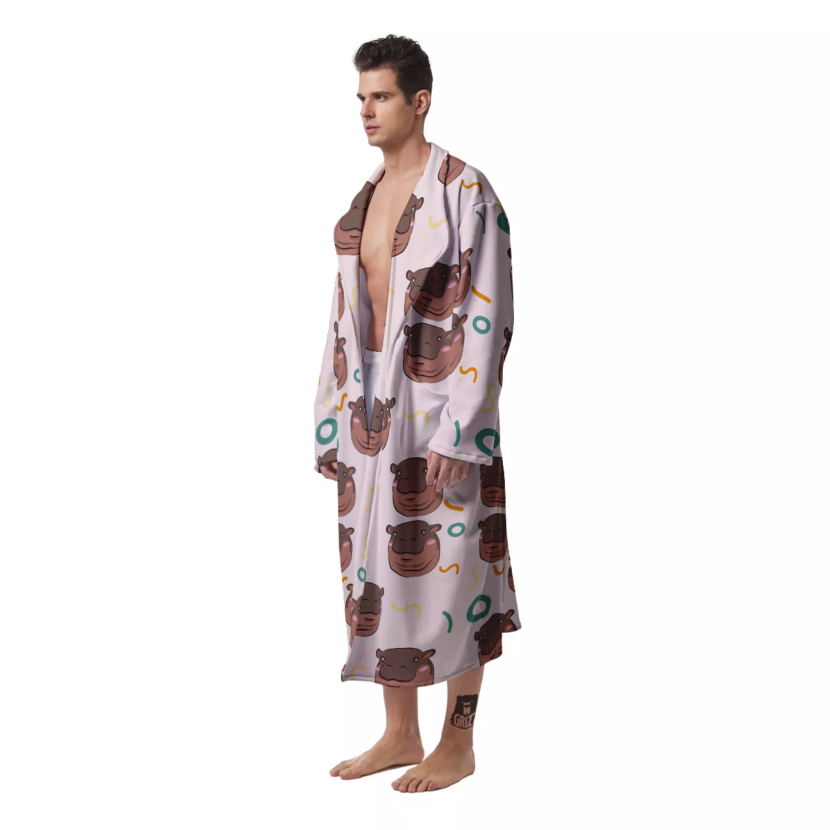 Moo Deng Hippo Men's Robe-grizzshop