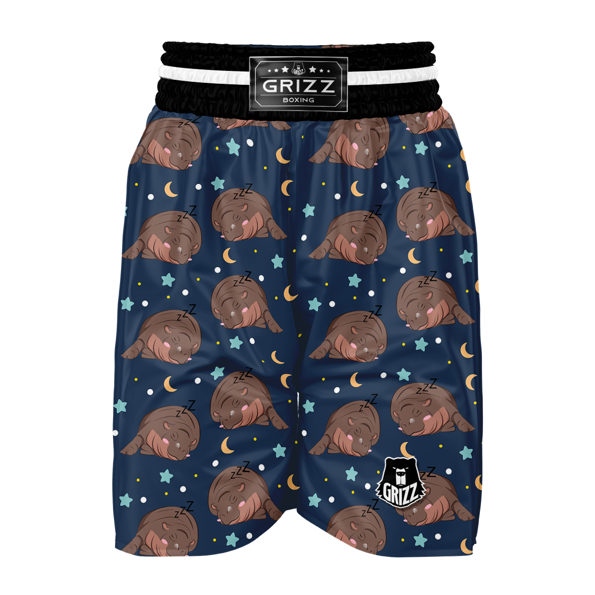 Moo Deng Hippo Sleeping Boxing Shorts-grizzshop