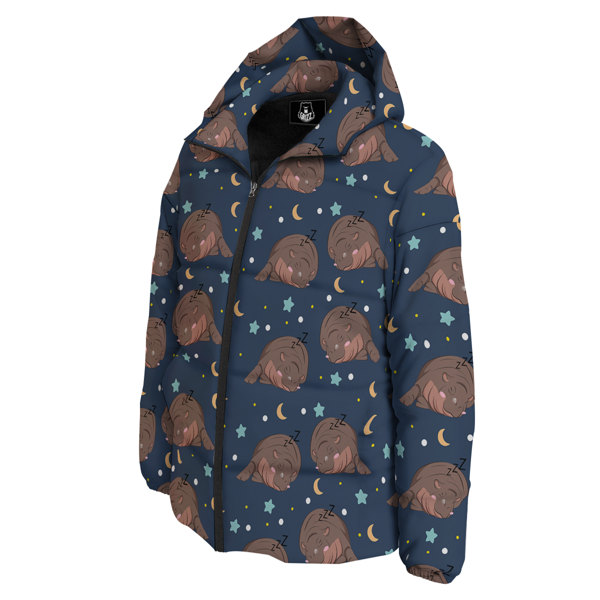 Moo Deng Hippo Sleeping Down Jacket-grizzshop