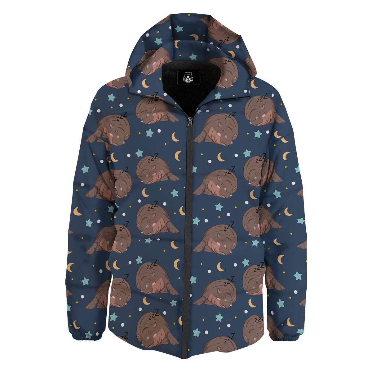 Moo Deng Hippo Sleeping Down Jacket-grizzshop