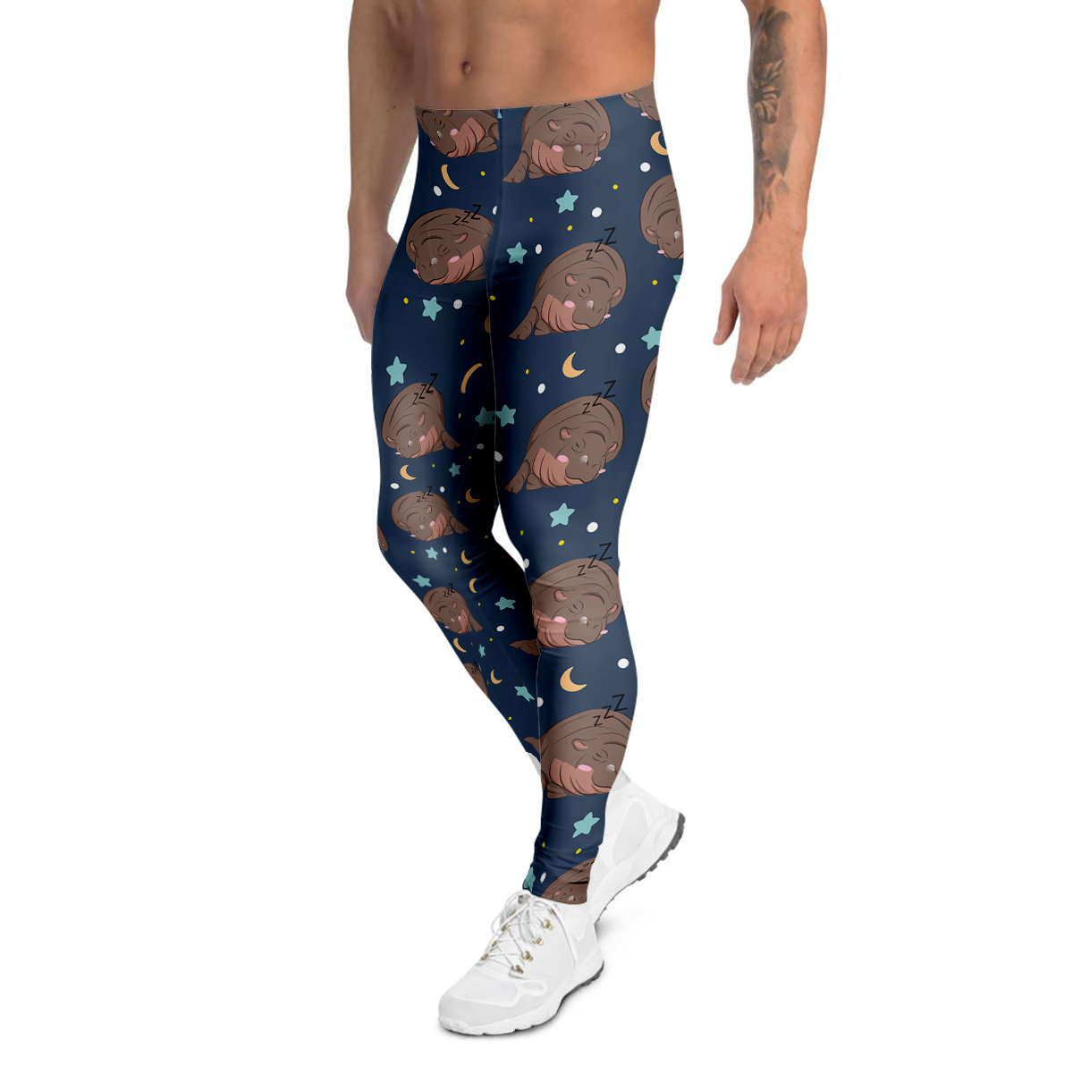 Moo Deng Hippo Sleeping Men's Leggings-grizzshop