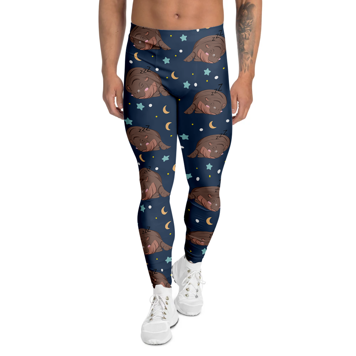 Moo Deng Hippo Sleeping Men's Leggings-grizzshop