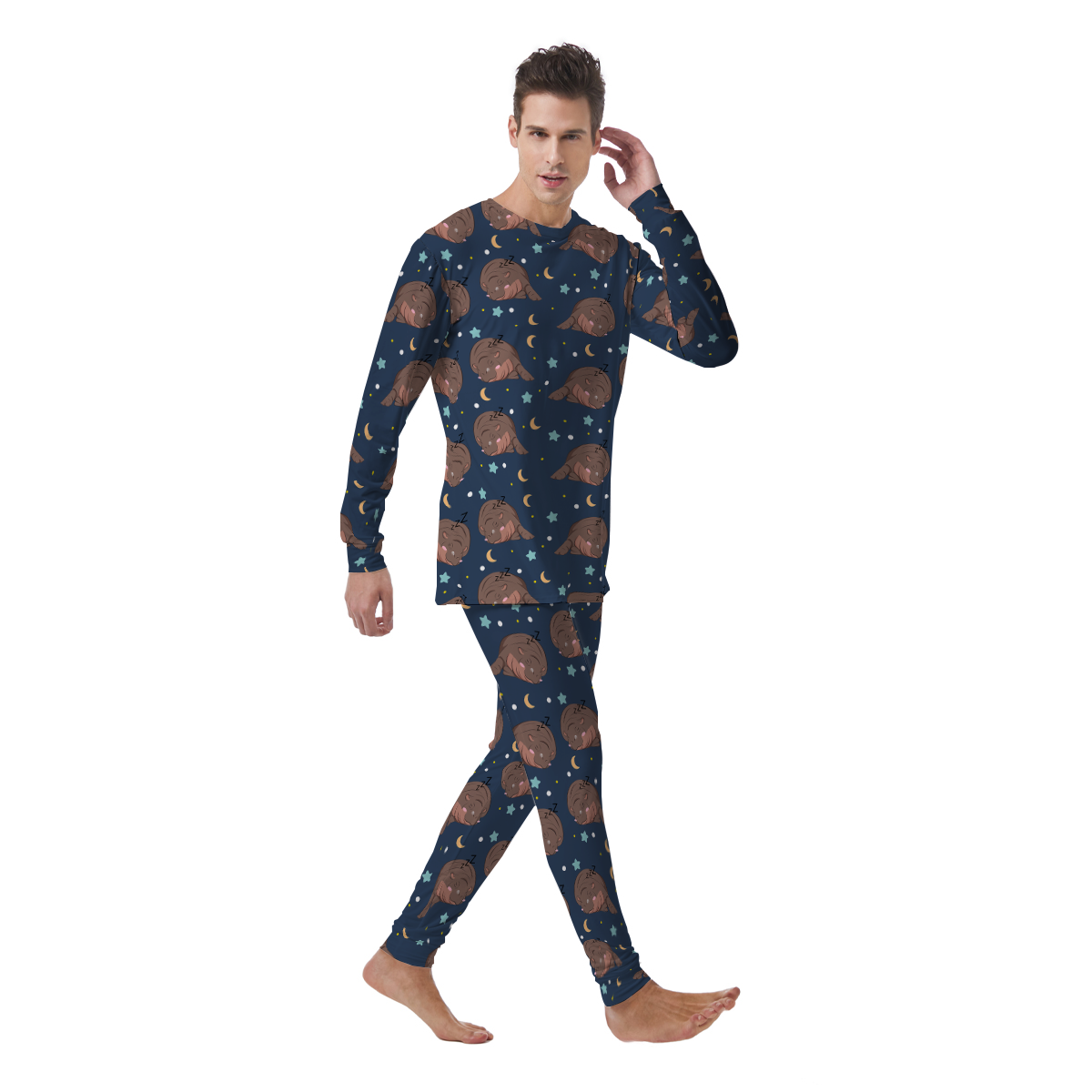 Moo Deng Hippo Sleeping Men's Pajamas-grizzshop