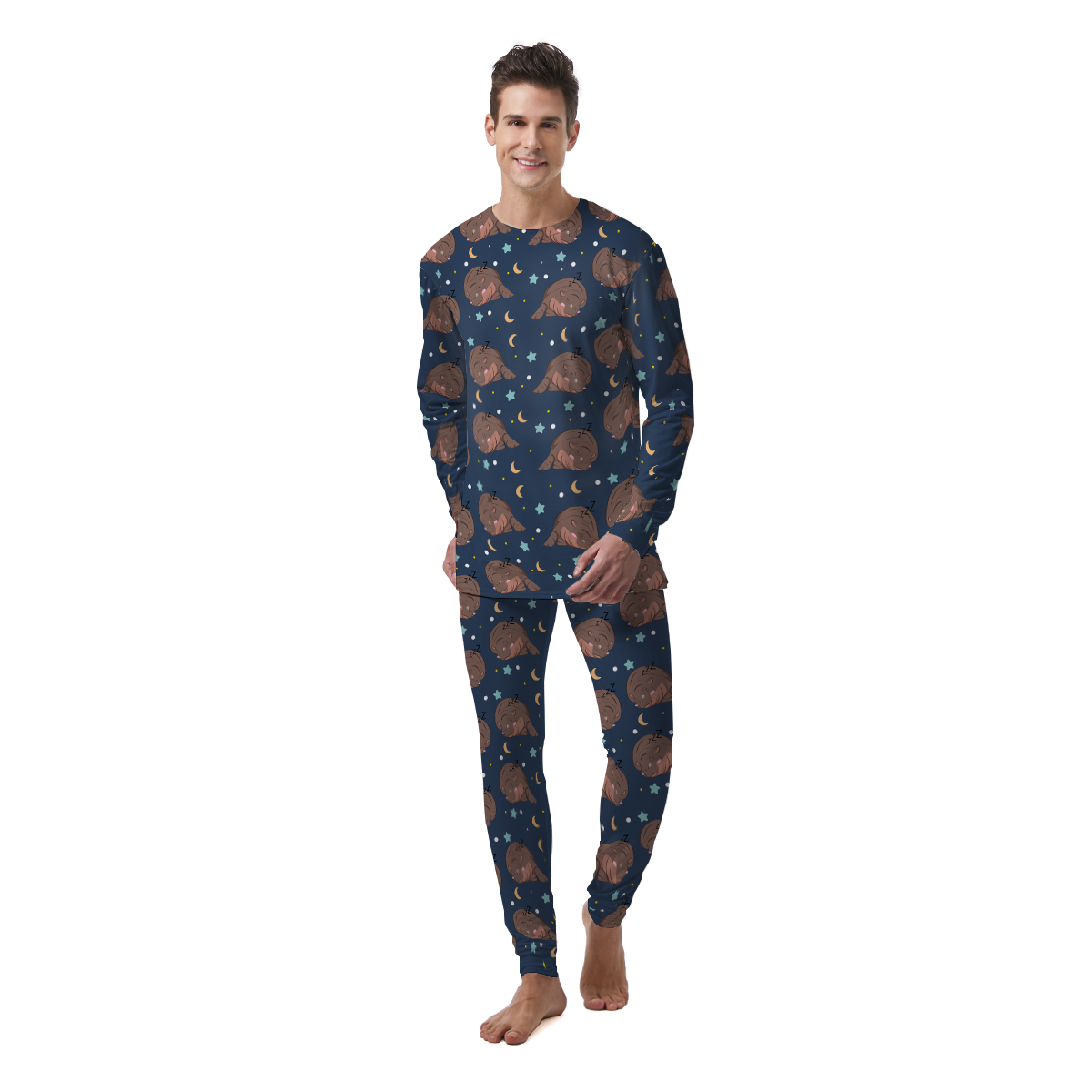 Moo Deng Hippo Sleeping Men's Pajamas-grizzshop