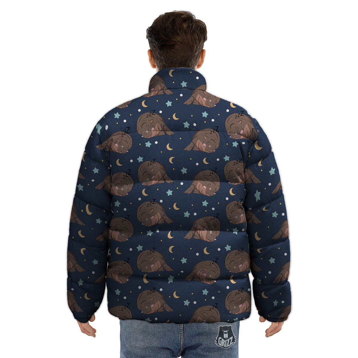 Moo Deng Hippo Sleeping Puffer Jacket-grizzshop