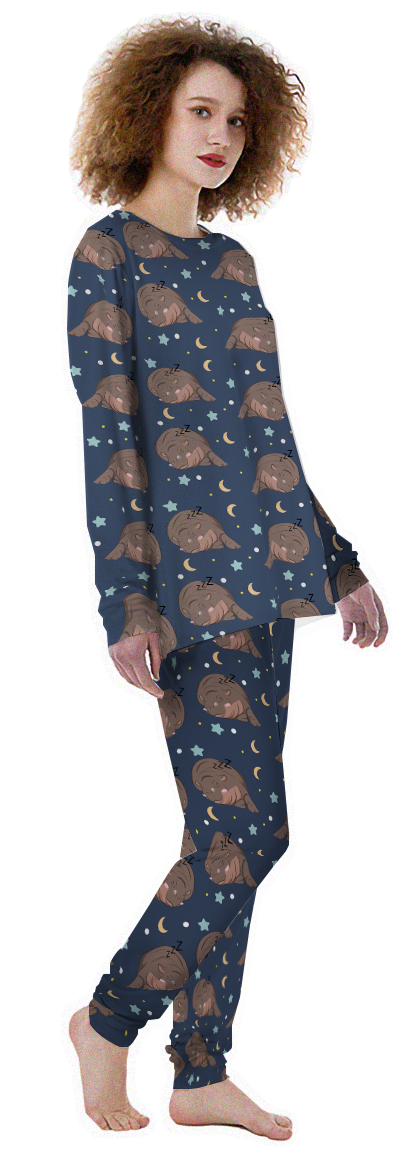 Moo Deng Hippo Sleeping Women's Pajamas-grizzshop