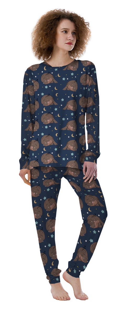 Moo Deng Hippo Sleeping Women's Pajamas-grizzshop