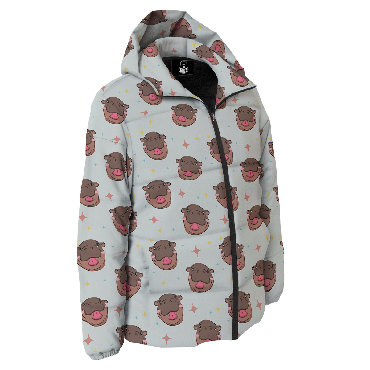Moo Deng Hippo Smiling Down Jacket-grizzshop