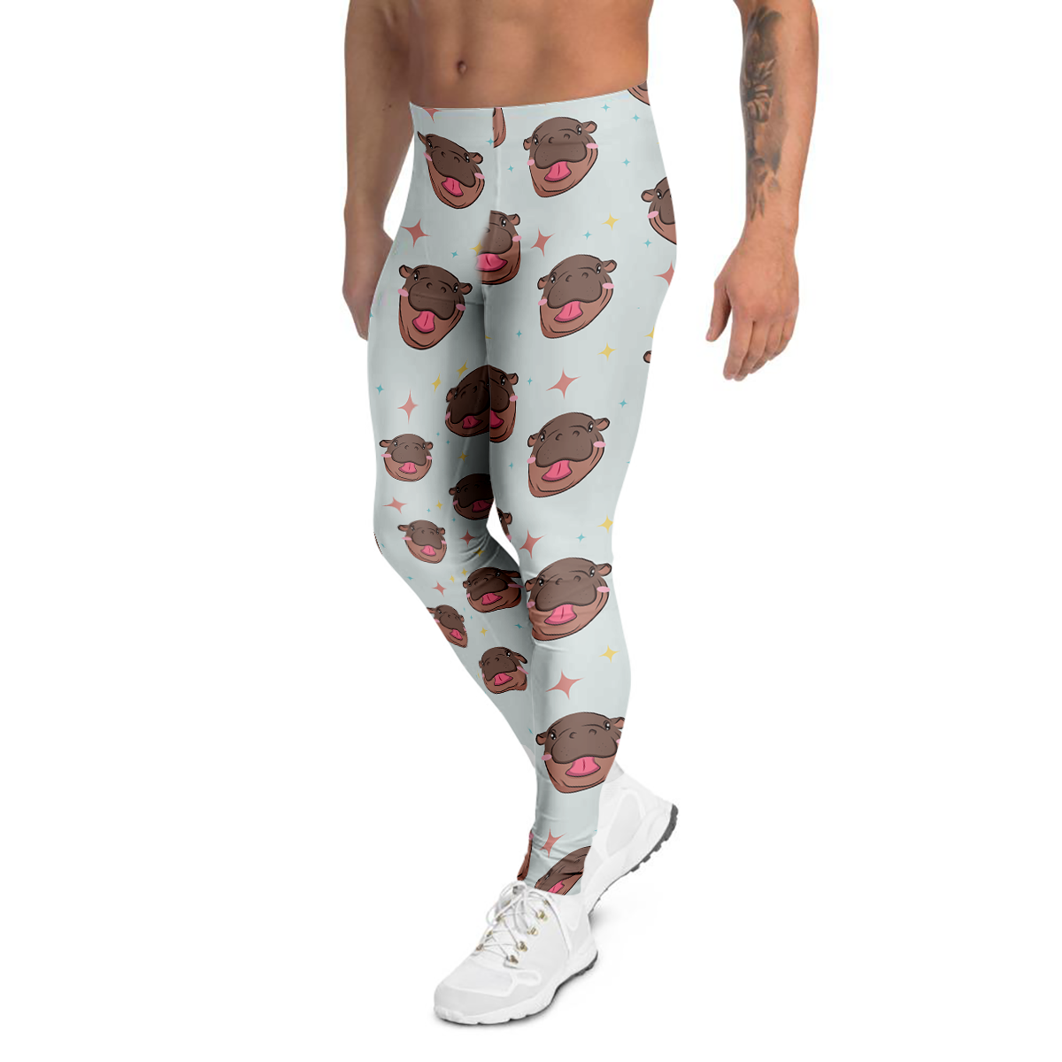 Moo Deng Hippo Smiling Men's Leggings-grizzshop