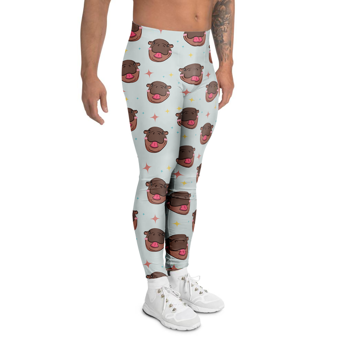 Moo Deng Hippo Smiling Men's Leggings-grizzshop